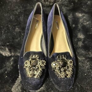 Luxurious Navy Velvet Loafers with Embellishments